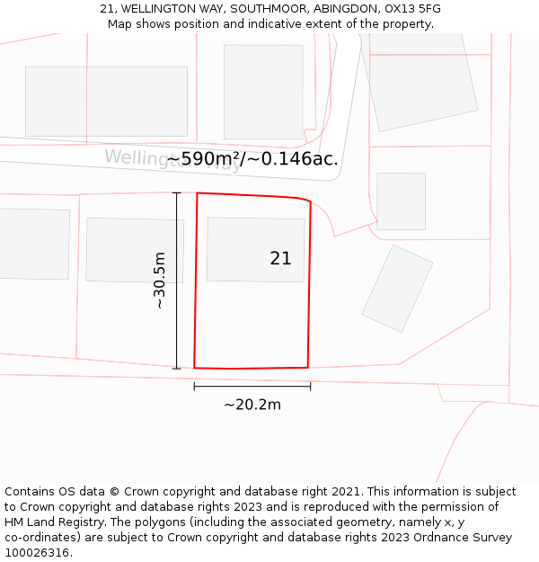 21, WELLINGTON WAY, SOUTHMOOR, ABINGDON, OX13 5FG: Plot and title map