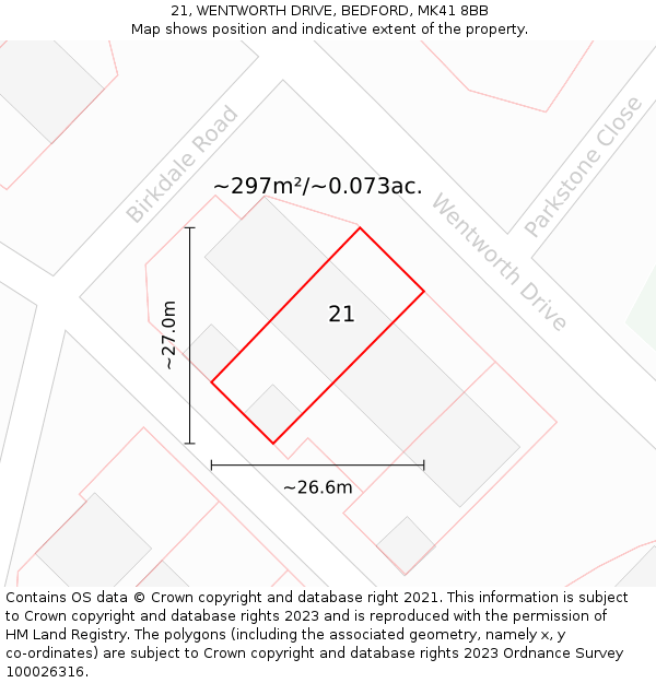 21, WENTWORTH DRIVE, BEDFORD, MK41 8BB: Plot and title map