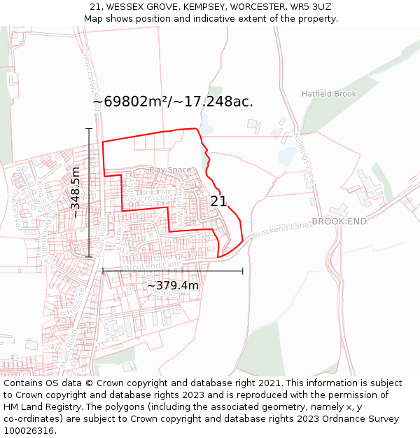 21, WESSEX GROVE, KEMPSEY, WORCESTER, WR5 3UZ: Plot and title map