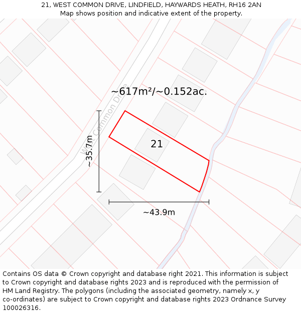 21, WEST COMMON DRIVE, LINDFIELD, HAYWARDS HEATH, RH16 2AN: Plot and title map