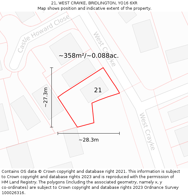 21, WEST CRAYKE, BRIDLINGTON, YO16 6XR: Plot and title map