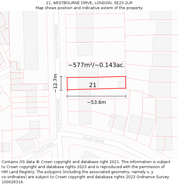 21, WESTBOURNE DRIVE, LONDON, SE23 2UP: Plot and title map