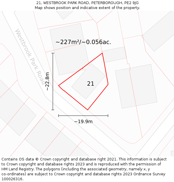 21, WESTBROOK PARK ROAD, PETERBOROUGH, PE2 9JG: Plot and title map