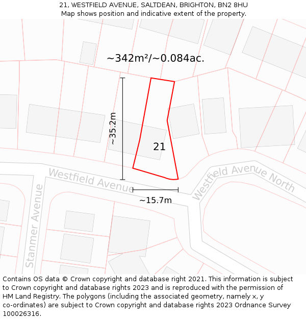 21, WESTFIELD AVENUE, SALTDEAN, BRIGHTON, BN2 8HU: Plot and title map