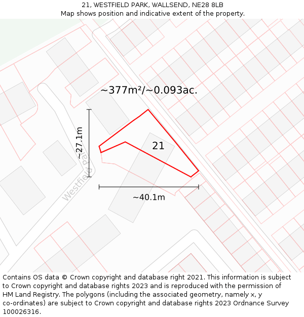 21, WESTFIELD PARK, WALLSEND, NE28 8LB: Plot and title map
