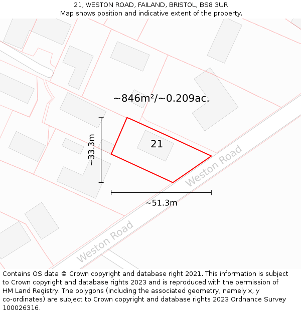 21, WESTON ROAD, FAILAND, BRISTOL, BS8 3UR: Plot and title map