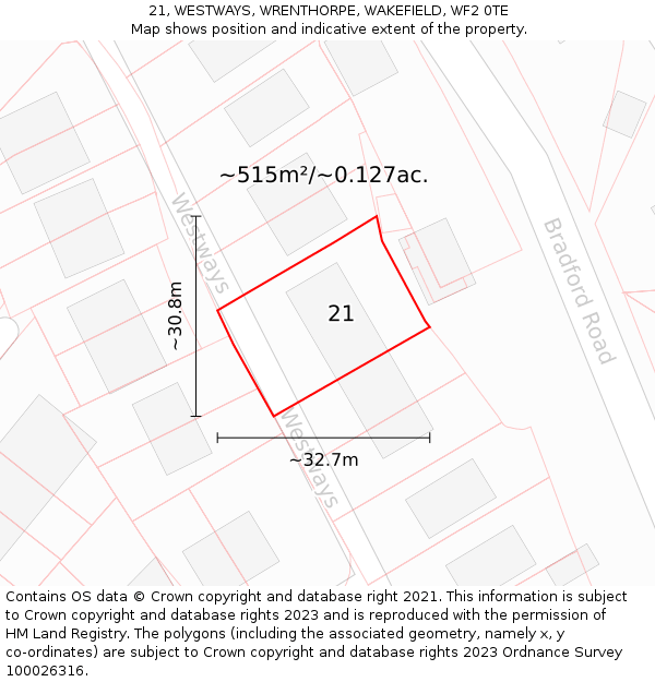 21, WESTWAYS, WRENTHORPE, WAKEFIELD, WF2 0TE: Plot and title map