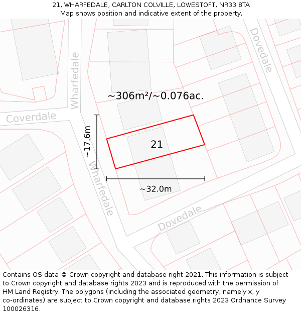 21, WHARFEDALE, CARLTON COLVILLE, LOWESTOFT, NR33 8TA: Plot and title map