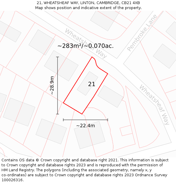 21, WHEATSHEAF WAY, LINTON, CAMBRIDGE, CB21 4XB: Plot and title map