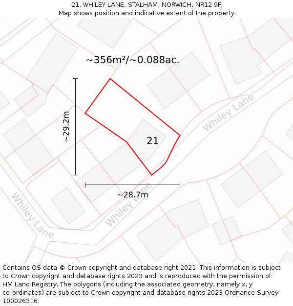 21, WHILEY LANE, STALHAM, NORWICH, NR12 9FJ: Plot and title map