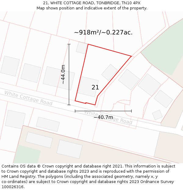 21, WHITE COTTAGE ROAD, TONBRIDGE, TN10 4PX: Plot and title map