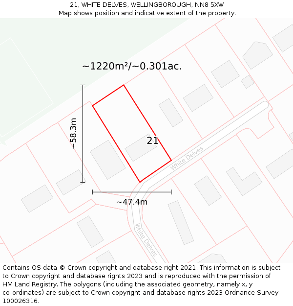 21, WHITE DELVES, WELLINGBOROUGH, NN8 5XW: Plot and title map