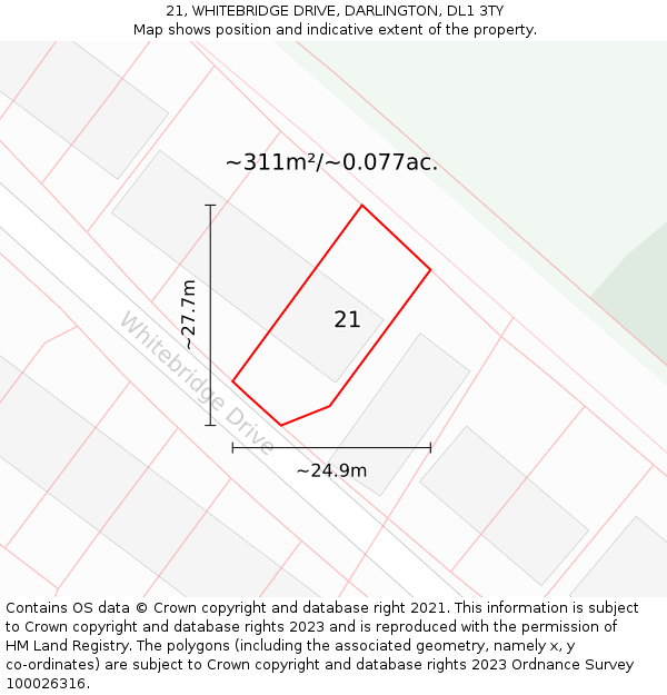 21, WHITEBRIDGE DRIVE, DARLINGTON, DL1 3TY: Plot and title map
