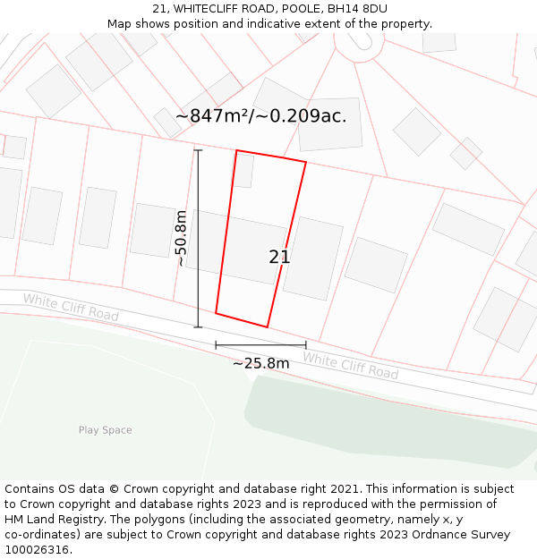 21, WHITECLIFF ROAD, POOLE, BH14 8DU: Plot and title map