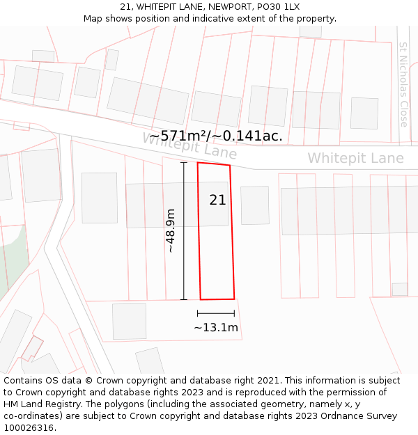 21, WHITEPIT LANE, NEWPORT, PO30 1LX: Plot and title map