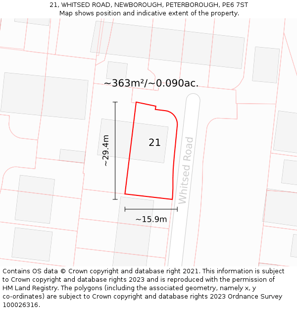 21, WHITSED ROAD, NEWBOROUGH, PETERBOROUGH, PE6 7ST: Plot and title map