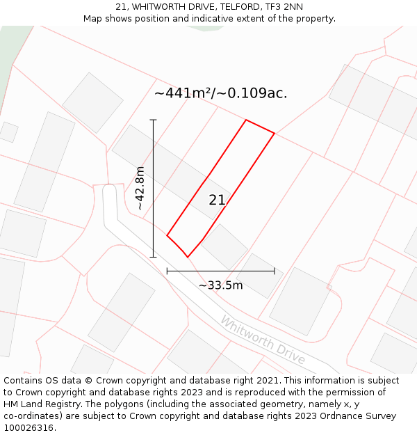 21, WHITWORTH DRIVE, TELFORD, TF3 2NN: Plot and title map