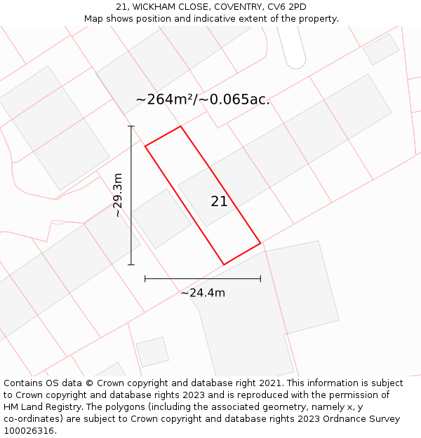 21, WICKHAM CLOSE, COVENTRY, CV6 2PD: Plot and title map