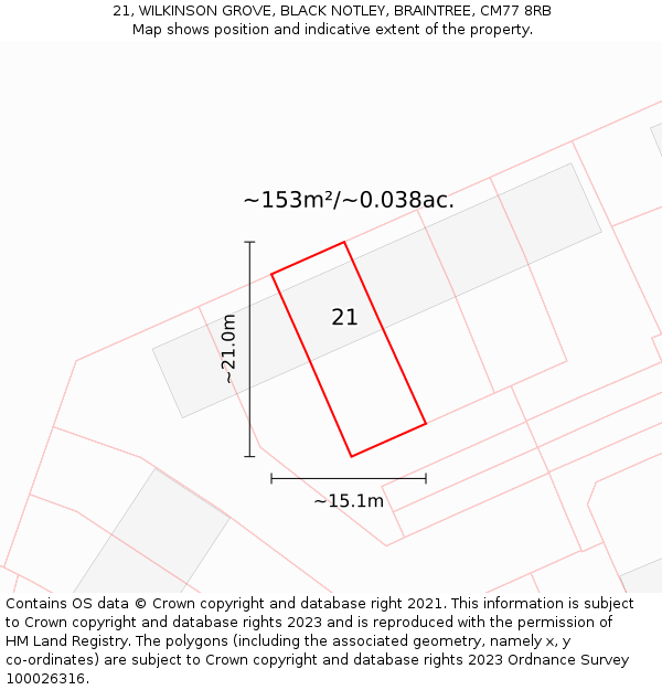 21, WILKINSON GROVE, BLACK NOTLEY, BRAINTREE, CM77 8RB: Plot and title map