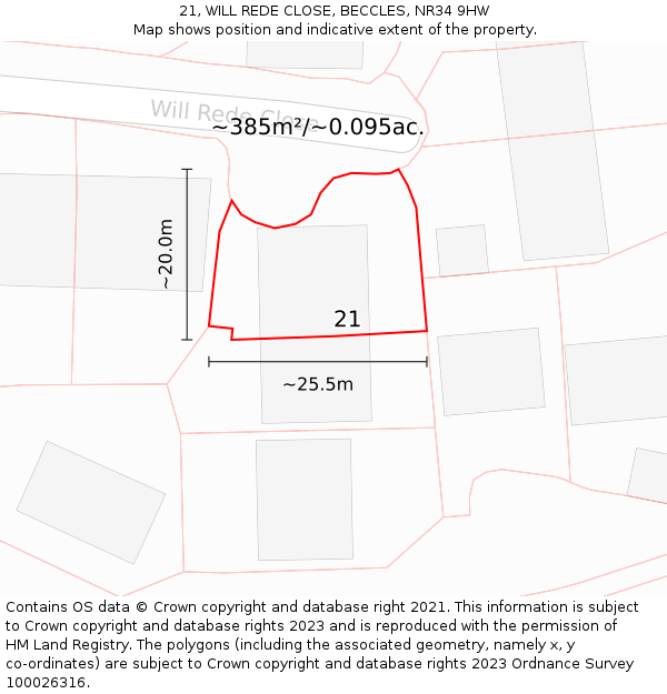 21, WILL REDE CLOSE, BECCLES, NR34 9HW: Plot and title map