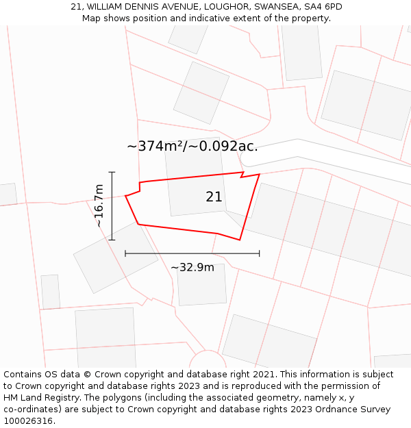 21, WILLIAM DENNIS AVENUE, LOUGHOR, SWANSEA, SA4 6PD: Plot and title map