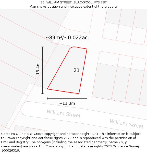 21, WILLIAM STREET, BLACKPOOL, FY3 7BT: Plot and title map