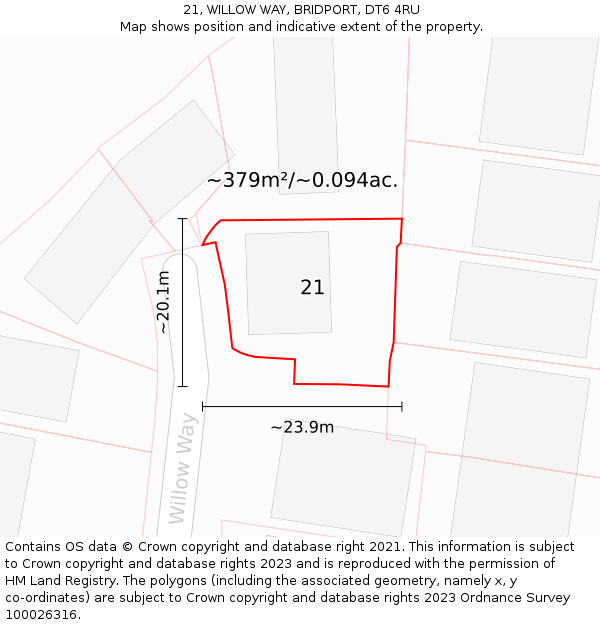 21, WILLOW WAY, BRIDPORT, DT6 4RU: Plot and title map