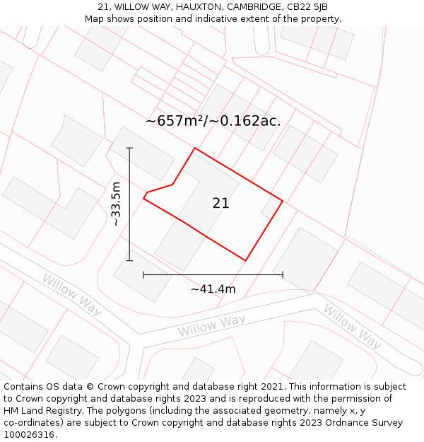 21, WILLOW WAY, HAUXTON, CAMBRIDGE, CB22 5JB: Plot and title map