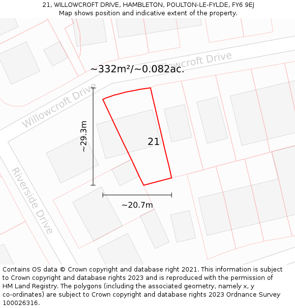 21, WILLOWCROFT DRIVE, HAMBLETON, POULTON-LE-FYLDE, FY6 9EJ: Plot and title map