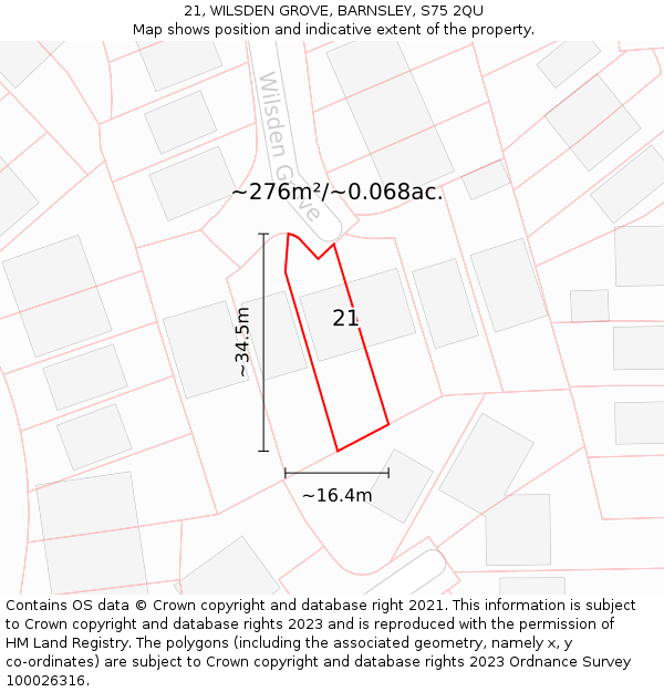 21, WILSDEN GROVE, BARNSLEY, S75 2QU: Plot and title map