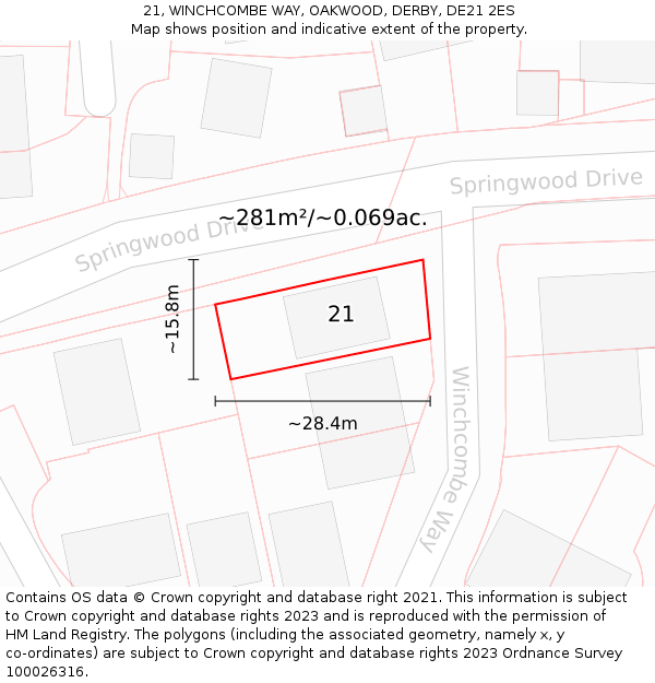 21, WINCHCOMBE WAY, OAKWOOD, DERBY, DE21 2ES: Plot and title map