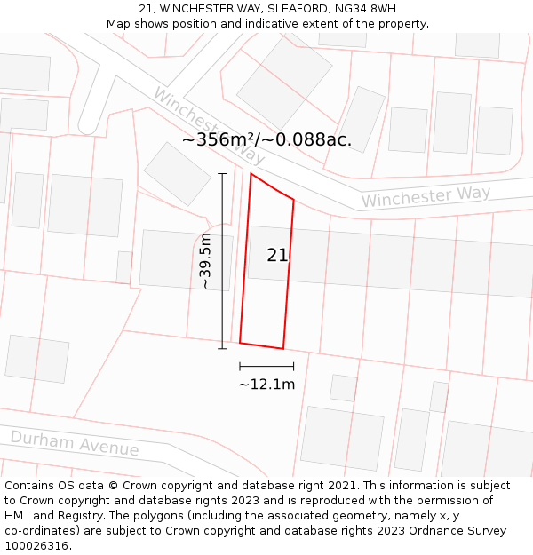 21, WINCHESTER WAY, SLEAFORD, NG34 8WH: Plot and title map