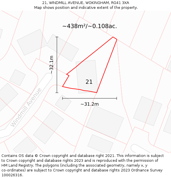 21, WINDMILL AVENUE, WOKINGHAM, RG41 3XA: Plot and title map