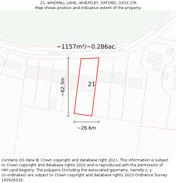 21, WINDMILL LANE, WHEATLEY, OXFORD, OX33 1TA: Plot and title map