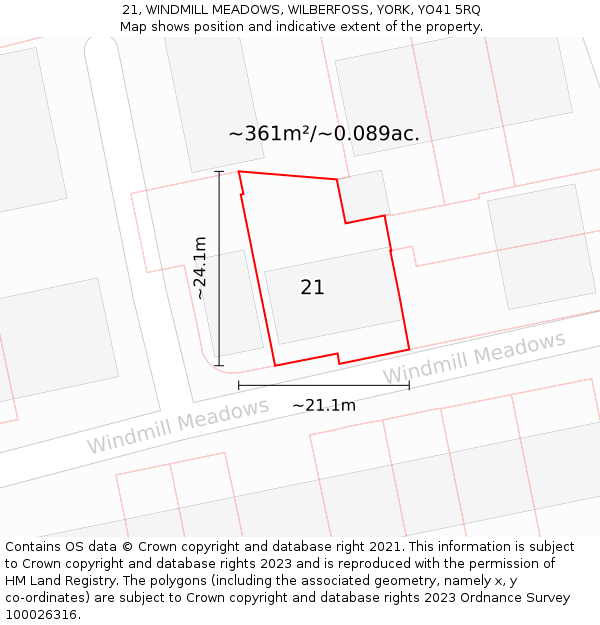 21, WINDMILL MEADOWS, WILBERFOSS, YORK, YO41 5RQ: Plot and title map