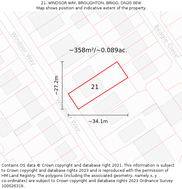 21, WINDSOR WAY, BROUGHTON, BRIGG, DN20 0EW: Plot and title map