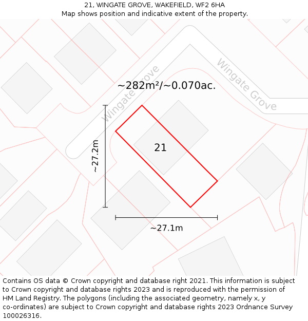 21, WINGATE GROVE, WAKEFIELD, WF2 6HA: Plot and title map