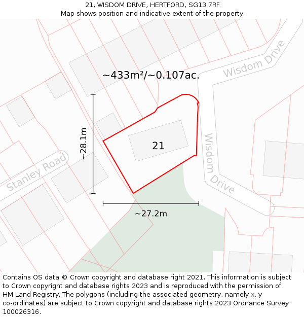 21, WISDOM DRIVE, HERTFORD, SG13 7RF: Plot and title map