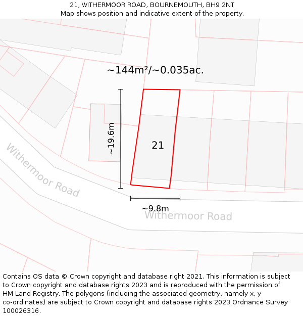 21, WITHERMOOR ROAD, BOURNEMOUTH, BH9 2NT: Plot and title map