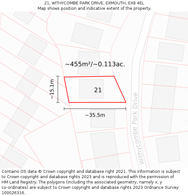 21, WITHYCOMBE PARK DRIVE, EXMOUTH, EX8 4EL: Plot and title map