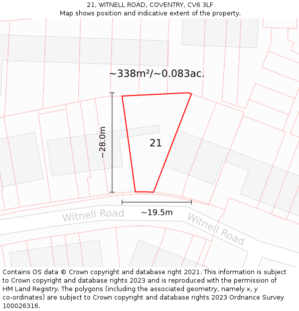 21, WITNELL ROAD, COVENTRY, CV6 3LF: Plot and title map