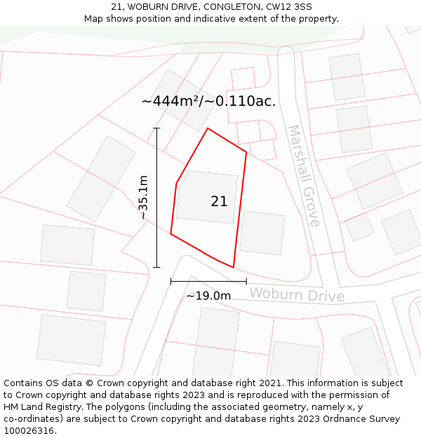 21, WOBURN DRIVE, CONGLETON, CW12 3SS: Plot and title map