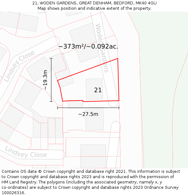 21, WODEN GARDENS, GREAT DENHAM, BEDFORD, MK40 4GU: Plot and title map