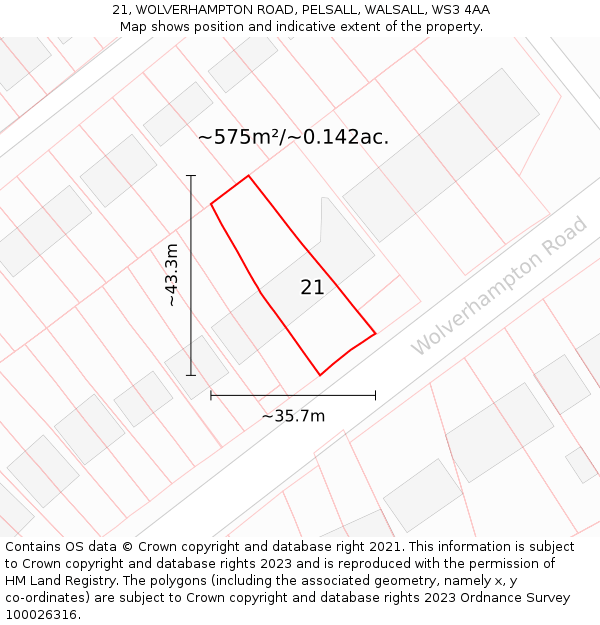 21, WOLVERHAMPTON ROAD, PELSALL, WALSALL, WS3 4AA: Plot and title map