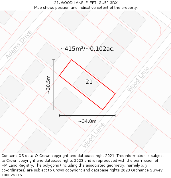 21, WOOD LANE, FLEET, GU51 3DX: Plot and title map