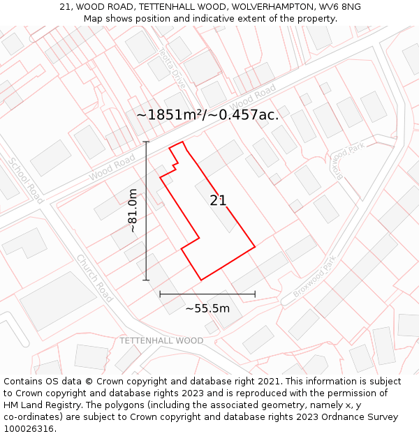 21, WOOD ROAD, TETTENHALL WOOD, WOLVERHAMPTON, WV6 8NG: Plot and title map