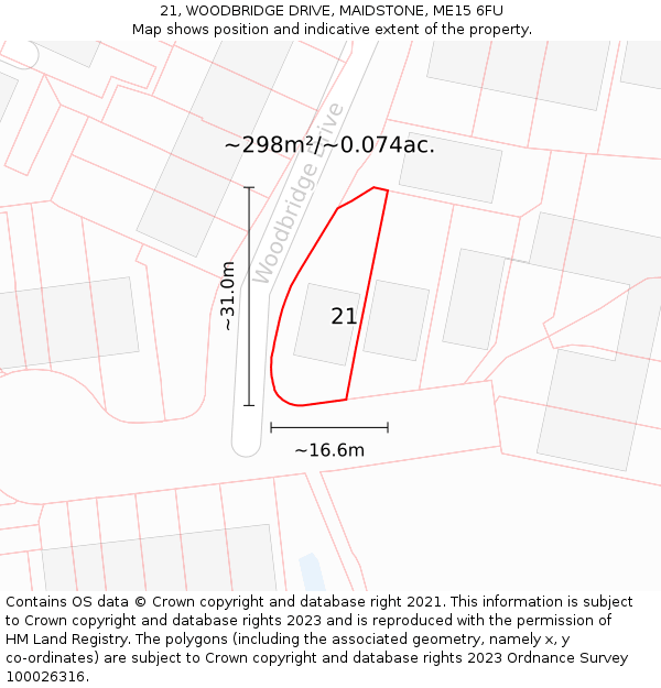 21, WOODBRIDGE DRIVE, MAIDSTONE, ME15 6FU: Plot and title map