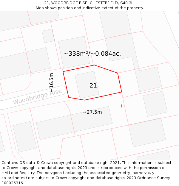 21, WOODBRIDGE RISE, CHESTERFIELD, S40 3LL: Plot and title map