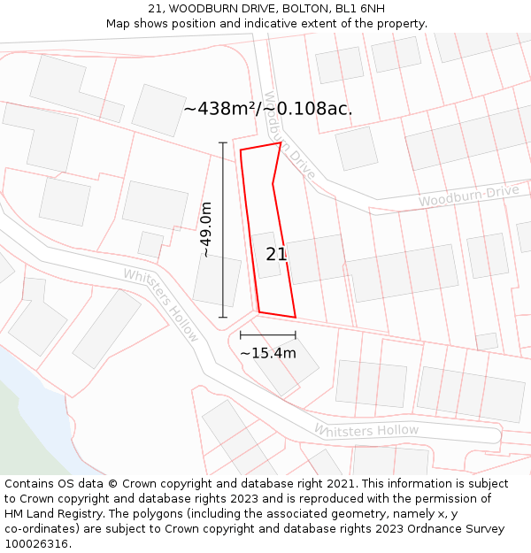 21, WOODBURN DRIVE, BOLTON, BL1 6NH: Plot and title map