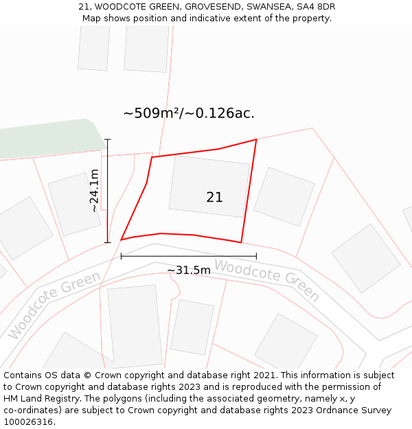 21, WOODCOTE GREEN, GROVESEND, SWANSEA, SA4 8DR: Plot and title map